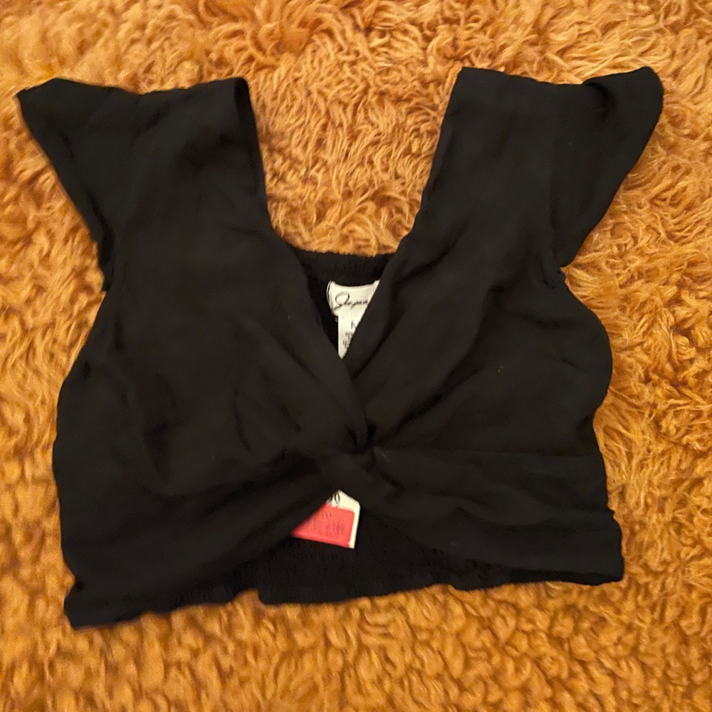 Cross black crop top bra shirt